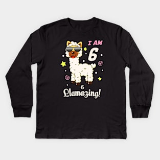 Funny Llama Alpaca 6th Birthday Kids Kids Long Sleeve T-Shirt